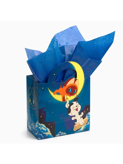 Пакет подарочный с упаковочной бумагой тишью, 22×22×12 см, Котёнок по имени Гав