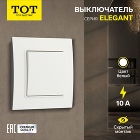 Выключатель TOT Elegant, 10 А, 1 кл., скрытый, белый 10439573