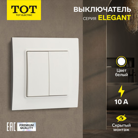 Выключатель TOT Elegant, 10 А, 2 кл., скрытый, белый 10439586