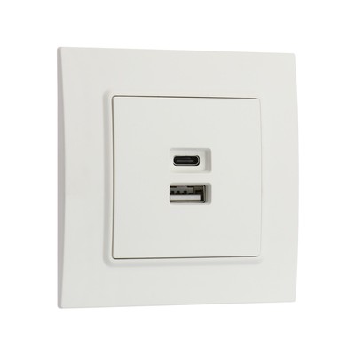 Розетка TOT Elegant, 5 В, 2.1 A, разъёмы USB-A + USB-C, скрытая, белая