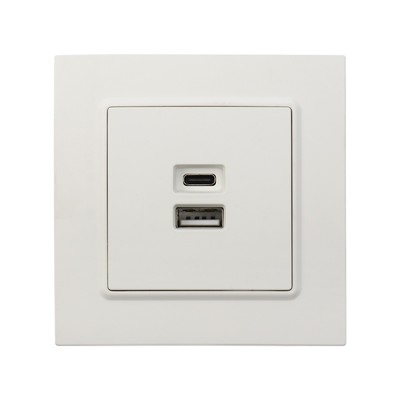 Розетка TOT Elegant, 5 В, 2.1 A, разъёмы USB-A + USB-C, скрытая, белая