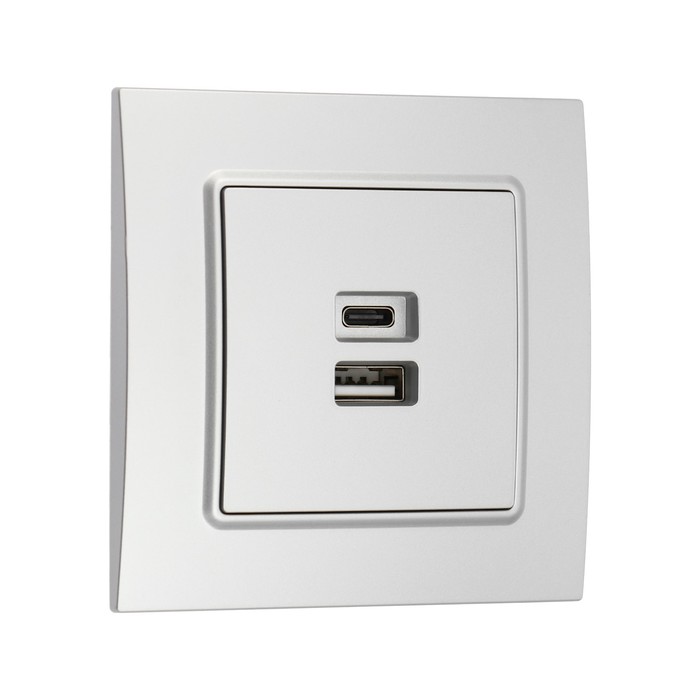 

Розетка с USB-A + USB-C разъёмами, 2.1 A, 5В, TOT Elegant, скрытая, серебристая