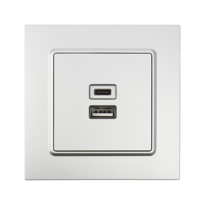 Розетка TOT Elegant, 5 В, 2.1 A, разъёмы USB-A + USB-C, скрытая, серебристая