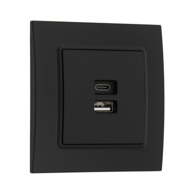 Розетка TOT Elegant, 5 В, 2.1 A, разъёмы USB-A + USB-C, скрытая, чёрная
