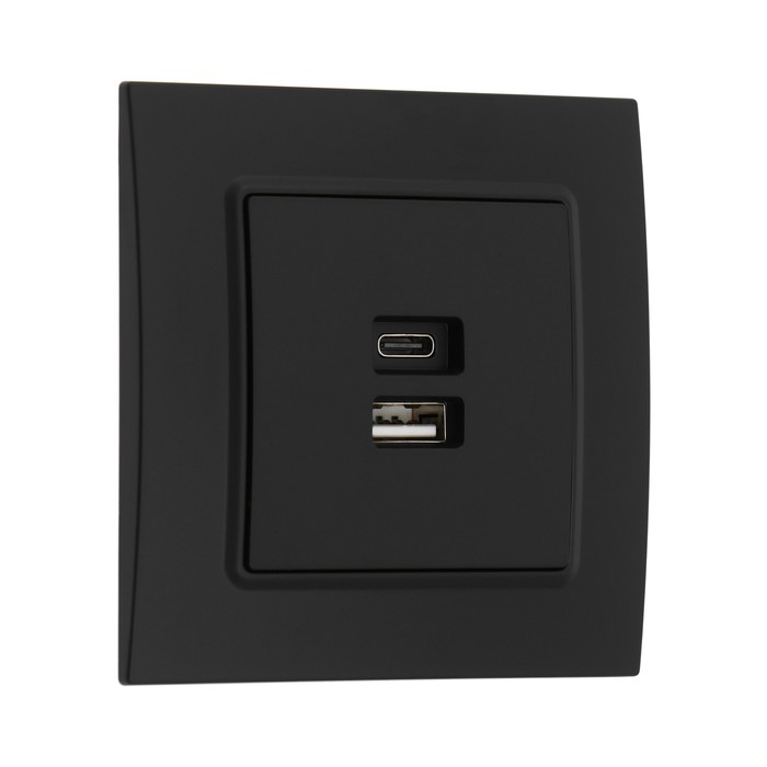 

Розетка с USB-A + USB-C разъёмами, 2.1 A, 5В, TOT Elegant, скрытая, черная