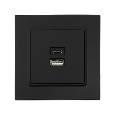 Розетка TOT Elegant, 5 В, 2.1 A, разъёмы USB-A + USB-C, скрытая, чёрная