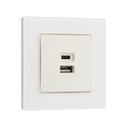 Розетка TOT Matte Glass, 5 В, 2.1 A, разъёмы USB-A + USB-C, стекло, скрытая, белая - Фото 2