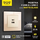 Розетка TOT Matte Glass, 5 В, 2.1 A, разъёмы USB-A + USB-C, стекло, скрытая, бежевая - Фото 1