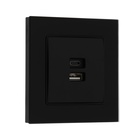 Розетка TOT Matte Glass, 5 В, 2.1 A, разъёмы USB-A + USB-C, стекло, скрытая, чёрная - Фото 2