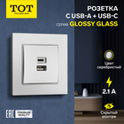 Розетка с USB-A + USB-C разъёмами, 2.1 A, 5В, TOT Glossy Glass, скрытая, стекло, серебристая   10439 - фото 322128796