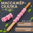 Массажёр «Скалка», универсальный, 37,5 × 4 см, деревянный, 11 колёс, цвет розовый 10499802 - фото 4161967