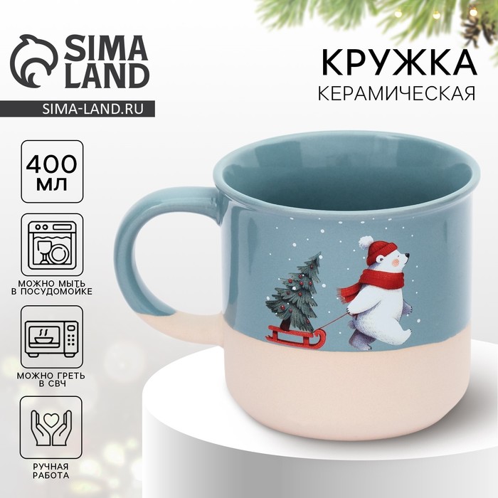 Кружка чайная новогодняя «Мишка», 400 мл, ручная работа - Фото 1
