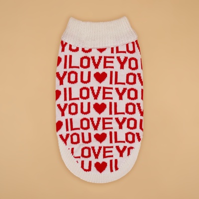 Свитер для животных ILOVEYOU, размер XL, ДС 34, ОШ 34, ОГ 32-51 см, белый, красный
