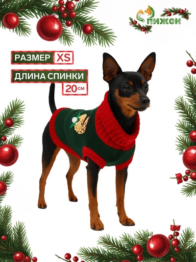 Свитер для животных «Рога удачи», размер XS (ДС 20 см, ОШ 17, ОГ 23-37), зелёный