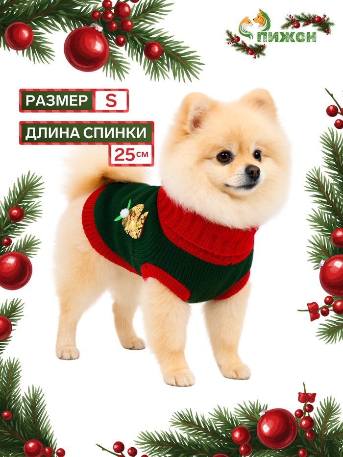 Свитер для животных «Рога удачи», размер S (ДС 25 см, ОШ 23, ОГ 26-45), зелёный - Фото 1