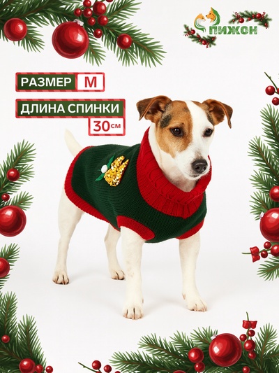 Свитер для животных «Рога удачи», размер M (ДС 30 см, ОШ 26, ОГ 28-46), зелёный