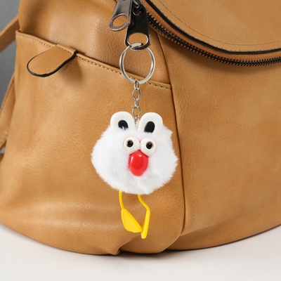 Брелок для ключей на кольце «Пушистик. Большеглазая ворона», на сумку, рюкзак, белый, 9.5×6×6 см
