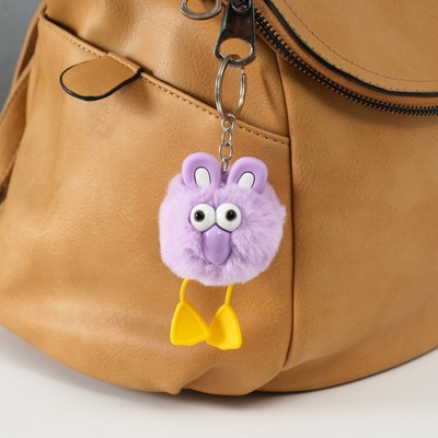 Брелок для ключей на кольце «Пушистик. Большеглазая ворона», на сумку, рюкзак, сиреневый, 9.5×6×6 см