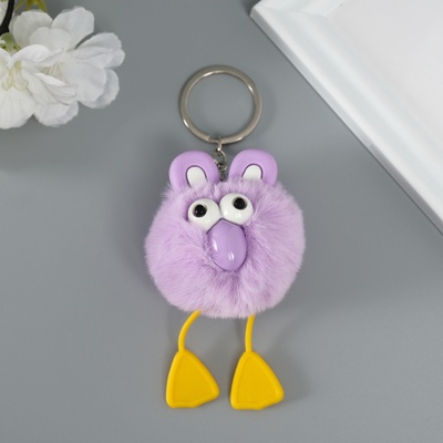 Пушистик на кольце "Большеглазая ворона" сиреневый 9,5х6х6 см