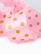 Лента атласная с тиснением «Горох», 25 мм, 23±1 м, розовая №04 - Фото 4