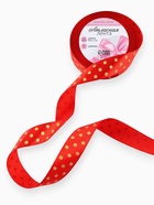 Лента атласная с тиснением «Горох», 25 мм, 23±1 м, красная №26 - Фото 2