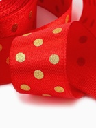 Лента атласная с тиснением «Горох», 25 мм, 23±1 м, красная №26 - Фото 4