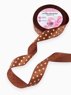 Лента атласная с тиснением «Горох», 25 мм, 23±1 м, коричневая №32 - Фото 2