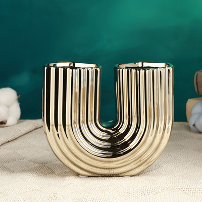 Ваза «Милли», 14.5×14.5×12 см, керамика, золотистая