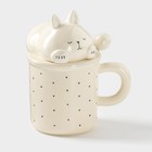Кружка «Милый кот», 400 мл, 13.3×9.5×16 см, керамика, бежевая - Фото 1