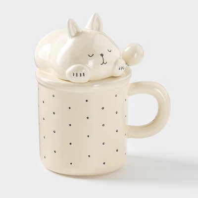 Кружка «Милый кот», 400 мл, 13.3×9.5×16 см, керамика, бежевая