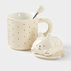 Кружка «Милый кот», 400 мл, 13.3×9.5×16 см, керамика, бежевая - Фото 2