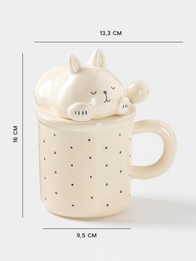 Кружка «Милый кот», 400 мл, 13.3×9.5×16 см, керамика, бежевая