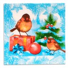 Новогодние салфетки бумажные «Снегири и Подарки» 3 слоя, 33×33 см, 20 шт. - Фото 2