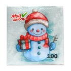 Салфетки новогодние бумажные «Снеговичок» 1 слой, 24×24 см, 100 шт. - Фото 3