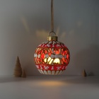 Фигурка - подвеска световая полистоун «Новогодний шар красный с белыми узорами», ёлочная игрушка, 16.5×16.5×20 см - Фото 3