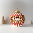 Фигурка - подвеска световая полистоун «Новогодний шар красный с белыми узорами», ёлочная игрушка, 16.5×16.5×20 см - Фото 4