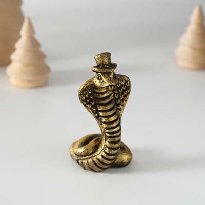 Фигурка полистоун «Кобра в цилиндре», чёрно-золотая, 3.6×6 см