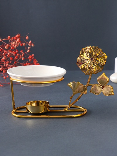 Аромалампа для эфирных масел «Золотой цветок», металл, керамика, 10×11.5×18 см