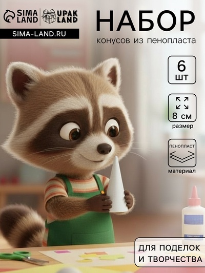Конус из пенопласта для поделок и творчества, набор 6 шт., 8×4.5 см