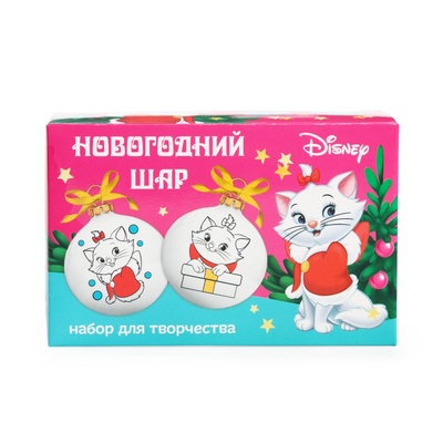Ёлочные шары под раскраску на новый год «Кошечка Мари». d=5.5 см, 2 шт., краски, набор для творчества
