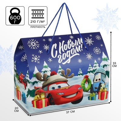 Пакет подарочный-коробка «С Новым годом», 37×33×20 см, Тачки