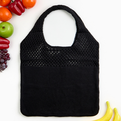 Сумка-авоська плетёная, клетка 0.5 см, чёрная