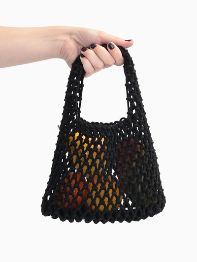 Сумка-авоська плетёная, клетка 1.5 см, чёрная