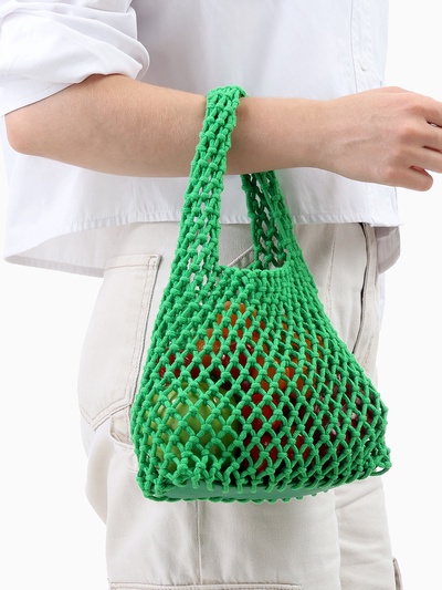 Сумка пляжная, маленькая, клетка 1.5 см, зелёная