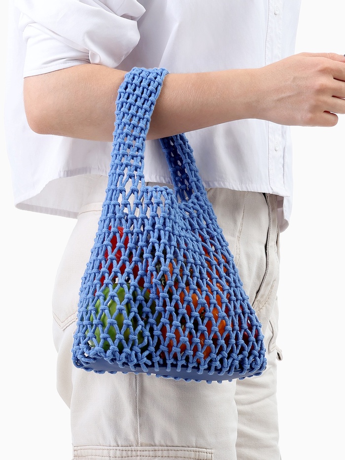 Авоська плетёная, маленькая, клетка 1.5 см, синяя - Фото 1