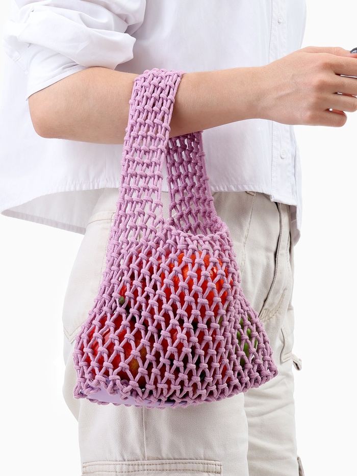 Сумка-авоська плетёная, клетка 1.5 см, лиловая - Фото 1