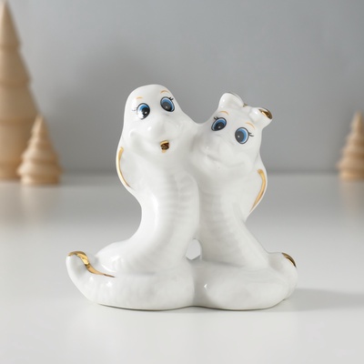 Фигурка керамика «Парочка кобр: любовь», белый с золотом, 4.5×9×8 см