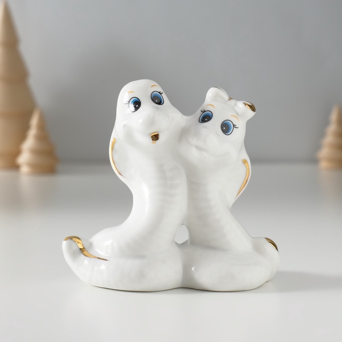 Фигурка керамика «Парочка кобр: любовь», белый с золотом, 4.5×9×8 см - Фото 1