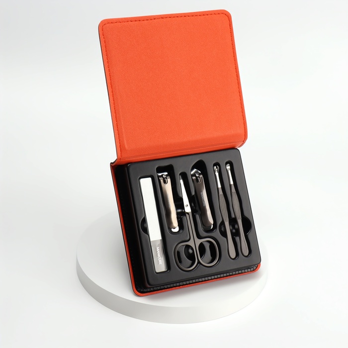 Набор маникюрный, 6 предметов, в футляре, оранжевый, чёрный - Фото 1