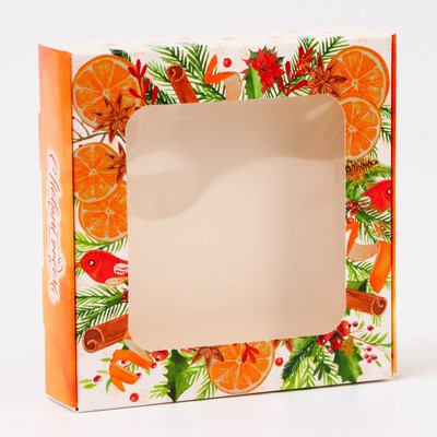 Подарочная коробка складная с окном «С Новым годом!», 13×13×3 см